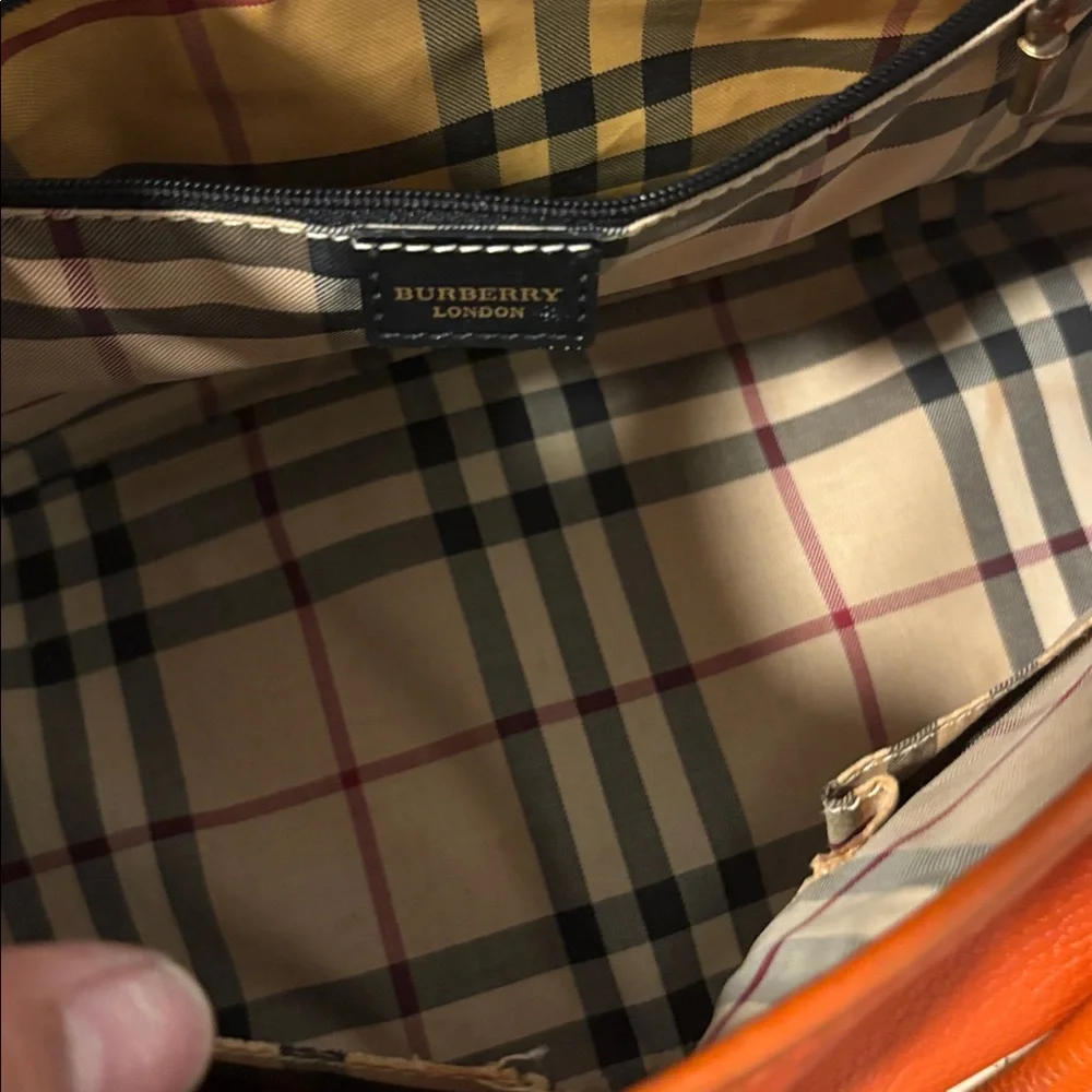 Burberry Orange Vintage Pebbled Leather Satchel Bag - Picture 11 of 16